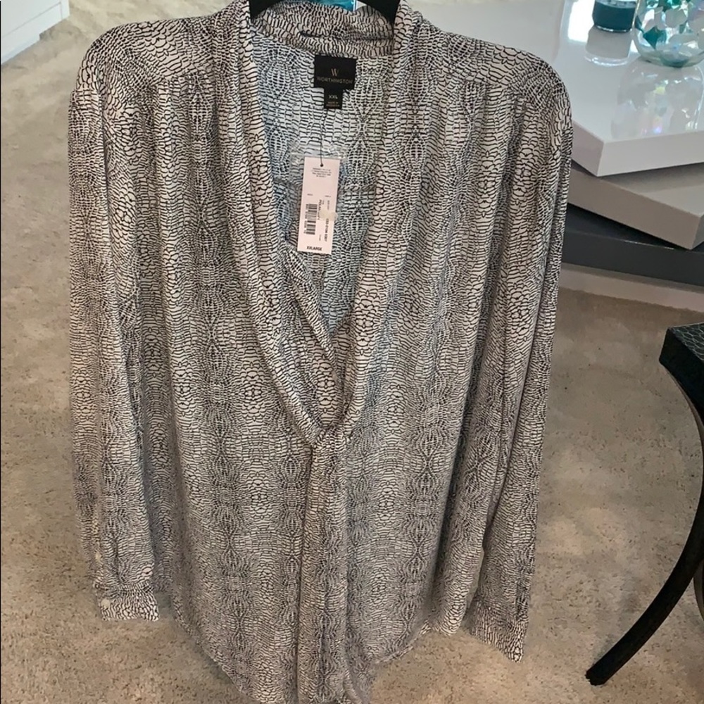 PLUS SIZE BLACK & WHITE BLOUSE W/tie